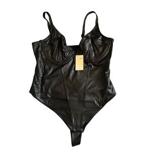 New Popilush Shapewear Bodysuit Corset Longline Bra XXXL Faux Leather Lingerie